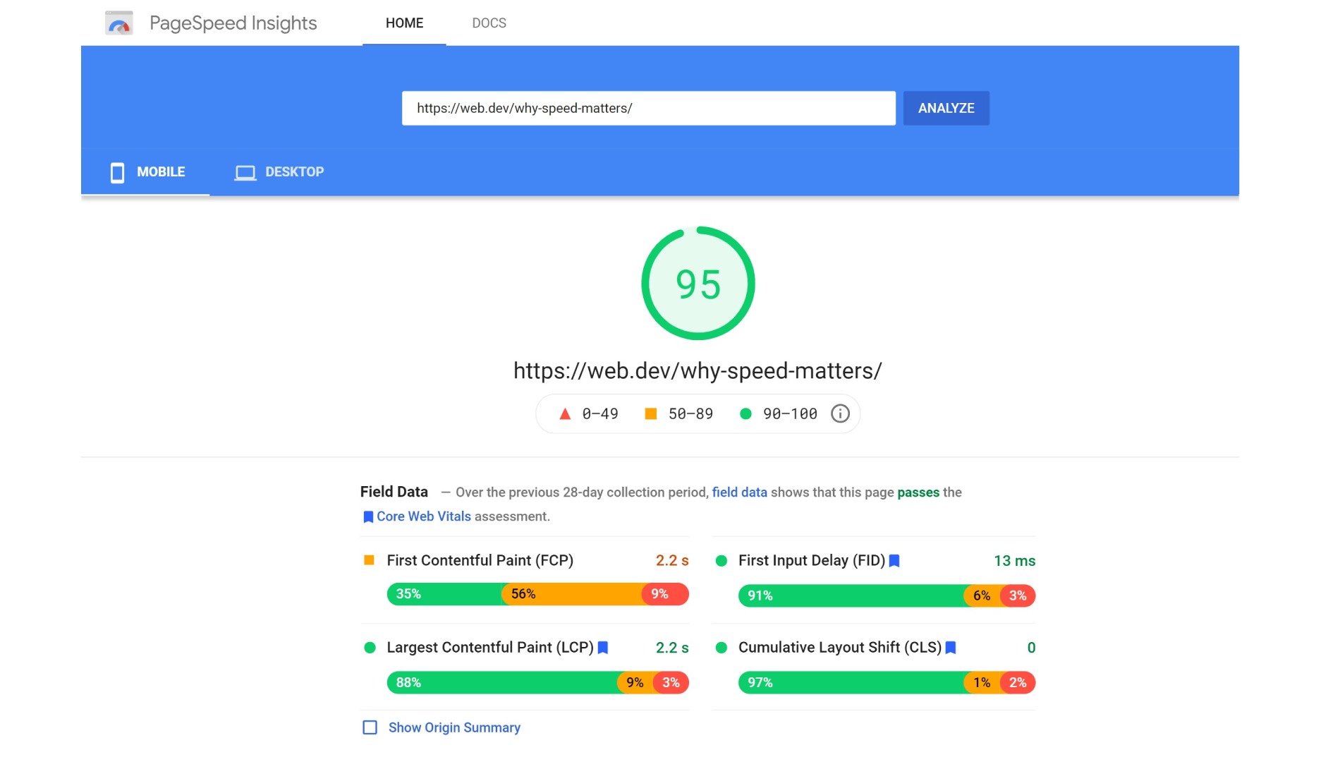 Google PageSpeed Insight Score